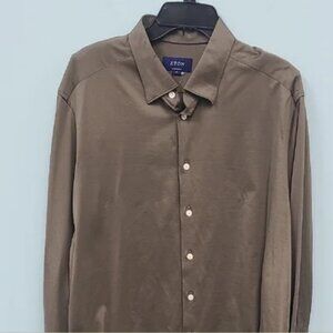 Eton Men's Brown Shirt SIZE MEDIUM 100% COTTON STRETCHY JERSEY BROWN BUTTONS